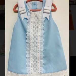 Girl pique cotton,lace ribbon dress baby blue Sz 2